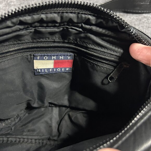 Vintage 90s Y2K TOMMY HILFIGER Leather Satchel Handbag Shoulder Bag BLACK - Picture 6 of 11